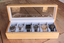 Solid Light Wood Watch Box Organizer with Glass Display Top