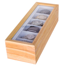 Solid Light Wood Watch Box Organizer with Glass Display Top