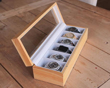 Solid Light Wood Watch Box Organizer with Glass Display Top