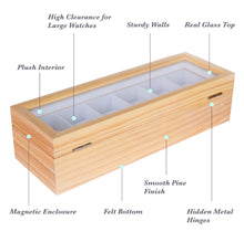 Solid Light Wood Watch Box Organizer with Glass Display Top